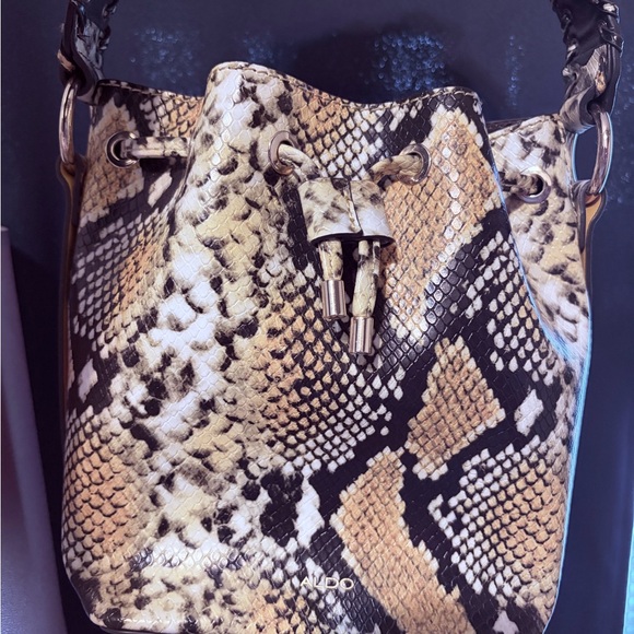 Steve Madden Snakeskin Shoulder Bag in Black, Cream, and Tan - Picture 6 of 11